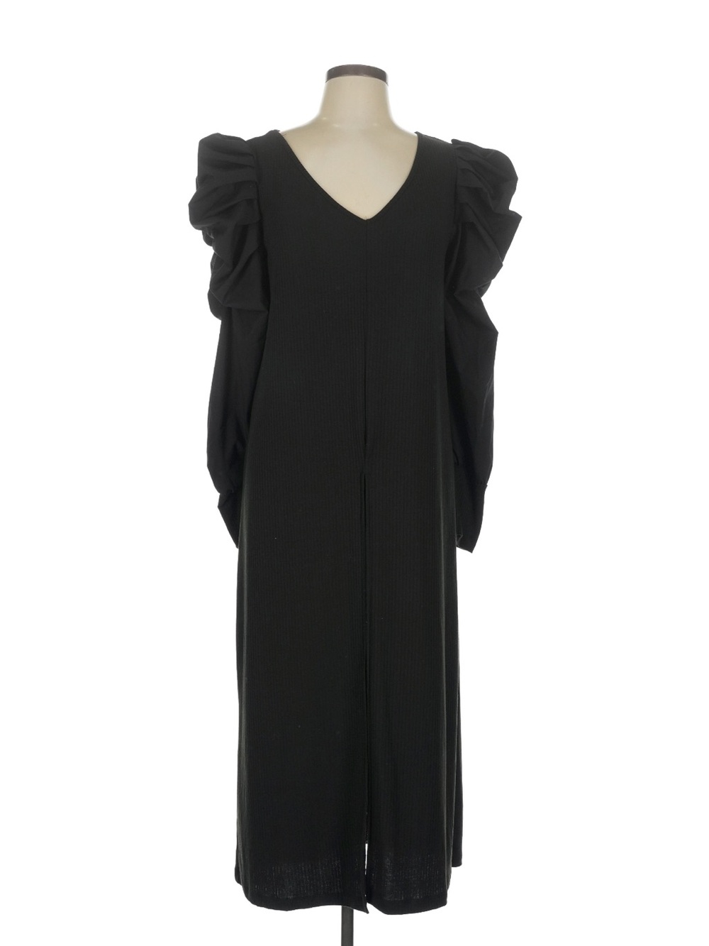 Women's Black front slit Puff Sleeve V-Neck Dress. 10/12